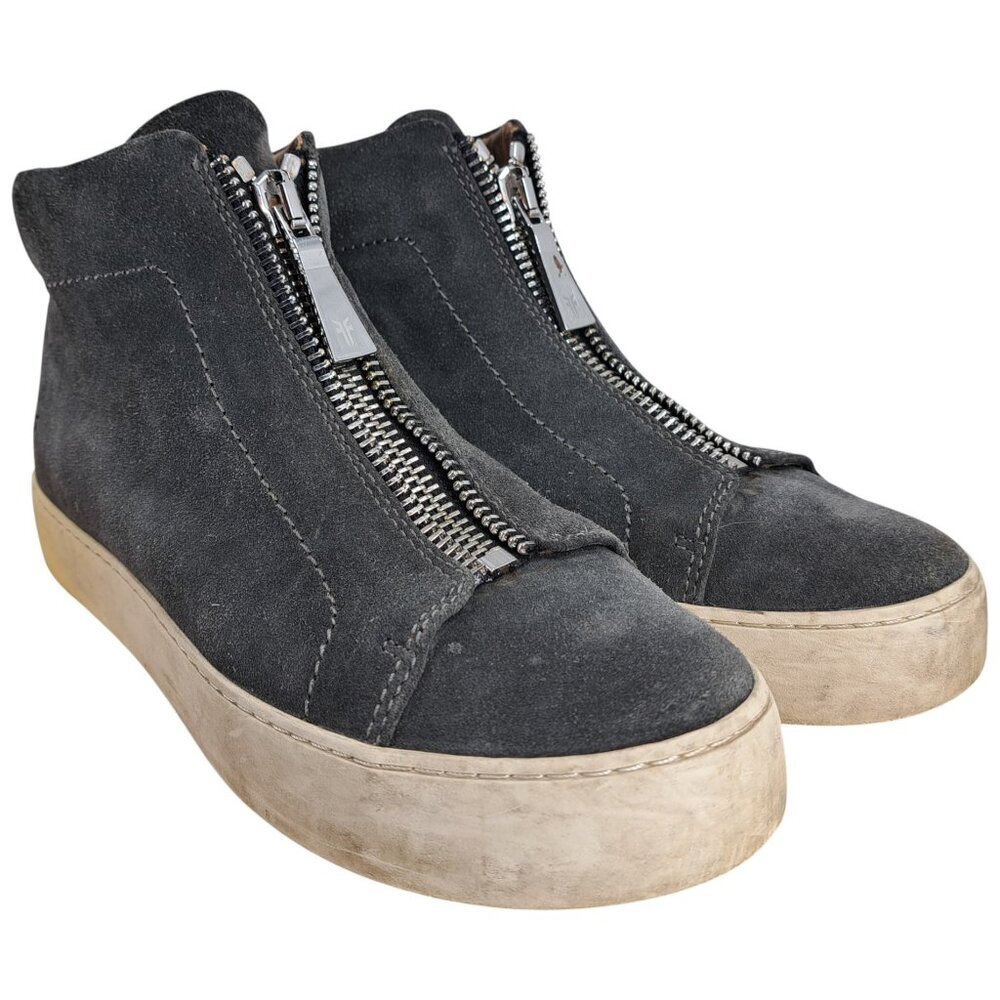Frye Lena Gray Zip Up High Top Suede Sneakers Size 8 Leather Comfort Casual
